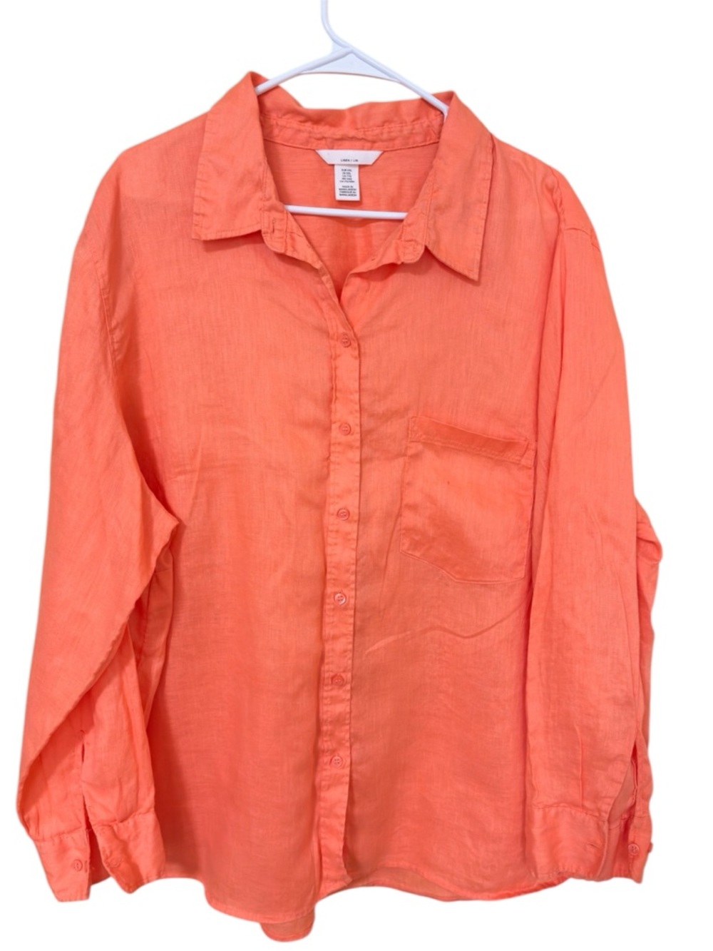 H&M Linen Shirt Coral Orange Relaxed Fit Pocket XXL Summer Top